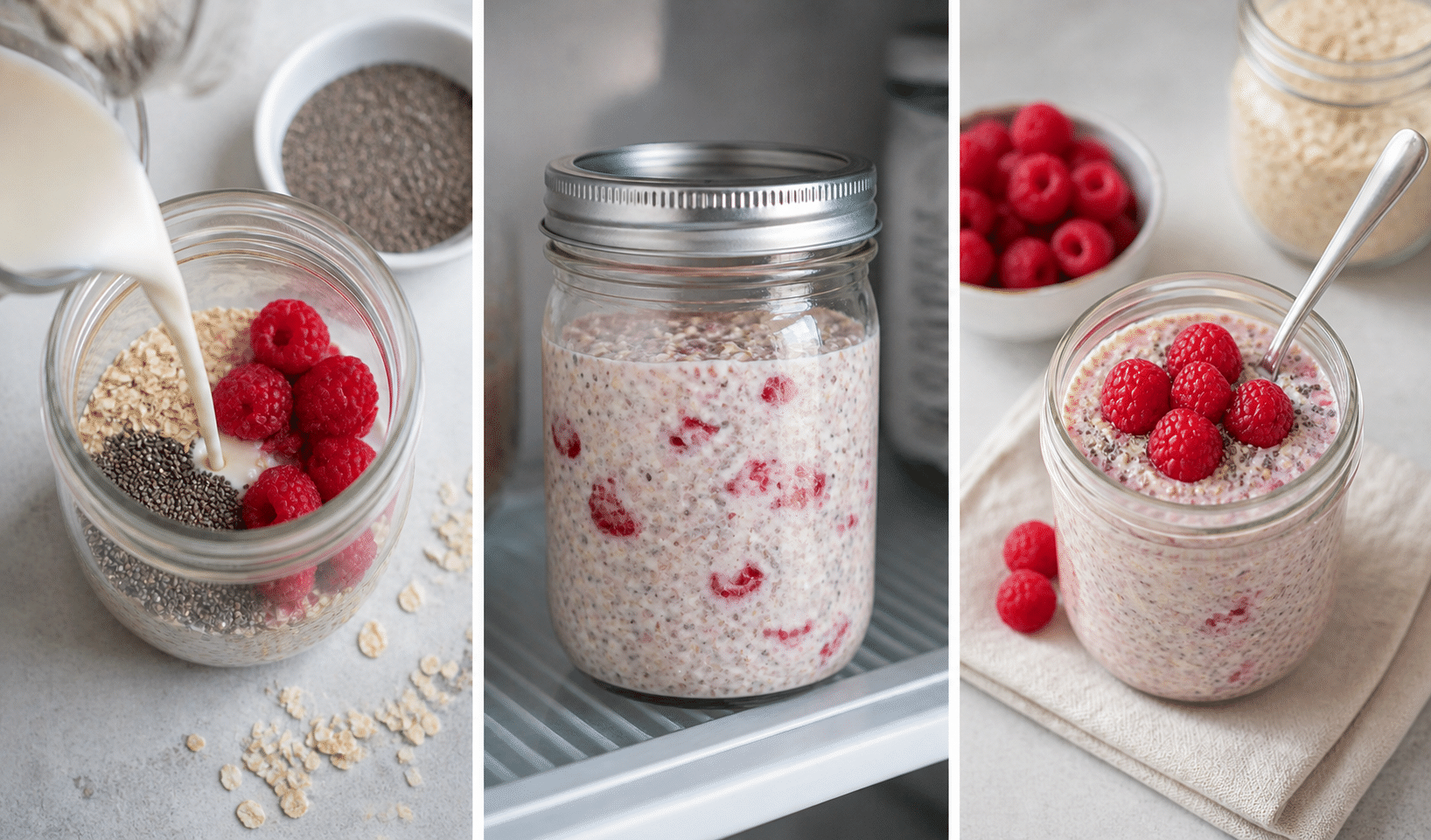 High-Fiber Overnight Oats With Chia and Raspberries